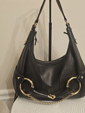 Gucci Horsebit Hobo Bag Black Leather Gold Hardware